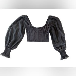 Urban Outfitters Cynthia Ribbed Square Neck Clip Dot Long Sleeve Crop Top black